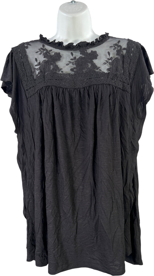 Torrid Women’s Black Sheer/Lace Inset Flutter Sleeve Blouse - Plus 2