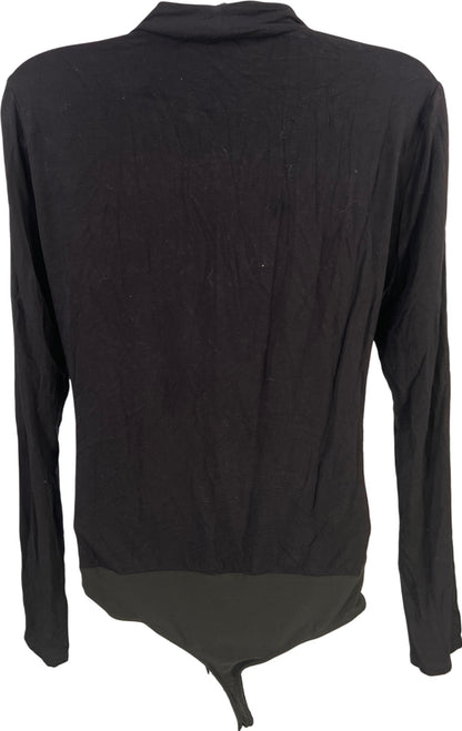 White House Black Market Women’s Black Keyhole Long Sleeve Bodysuit - M