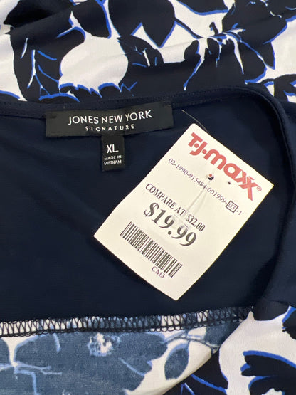 Jones New York Women’s Blue/White Sleeveless Floral Blouse - XL