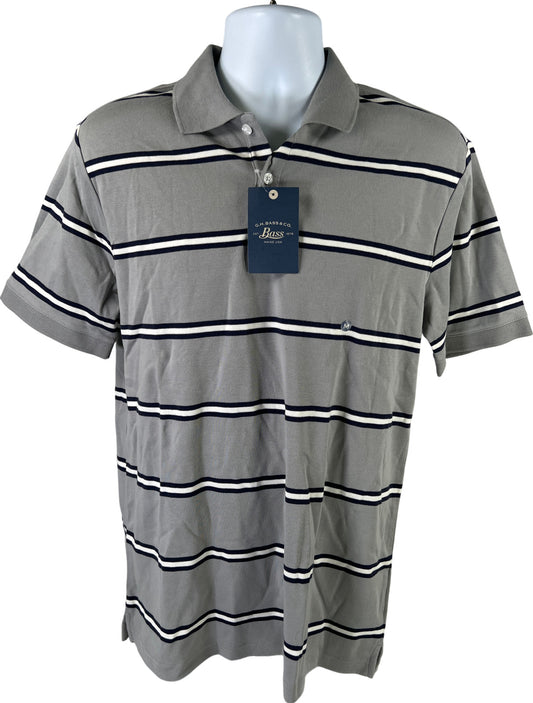 GH Bass Men’s Gray Striped Short Sleeve Soft Cotton Polo Shirt - M