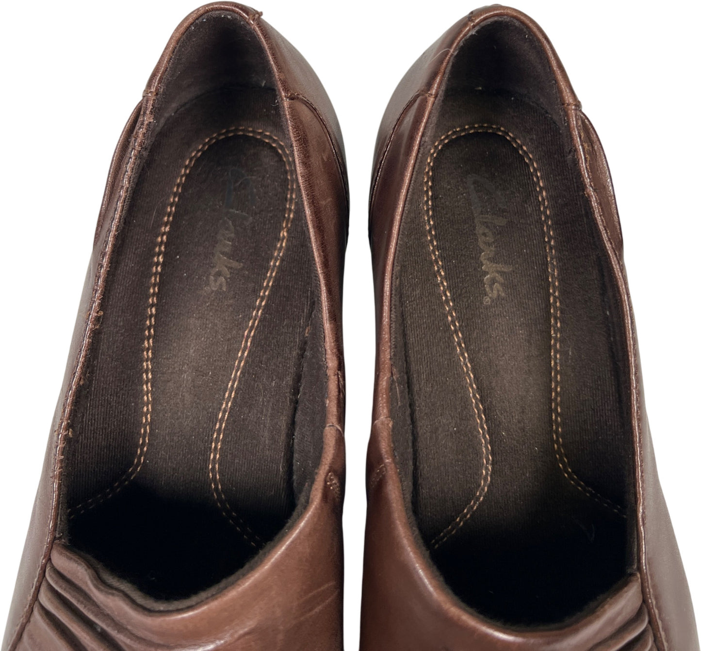 Clarks Women’s Brown Leather Slip On Heels - 8