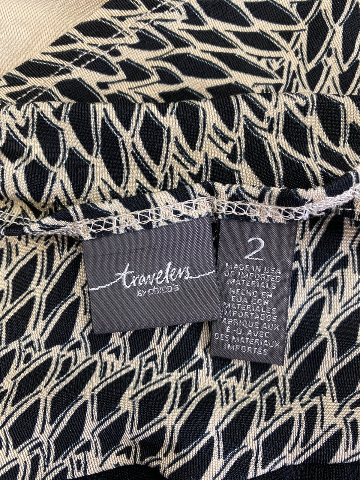 Chico’s Travelers Women’s Beige/Black Sheer 3/4 Sleeve Blouse - 2/US L