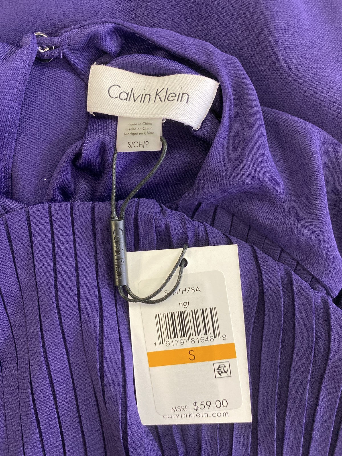 Calvin Klein Women’s Purple Pleated Front Sleeveless Blouse - S