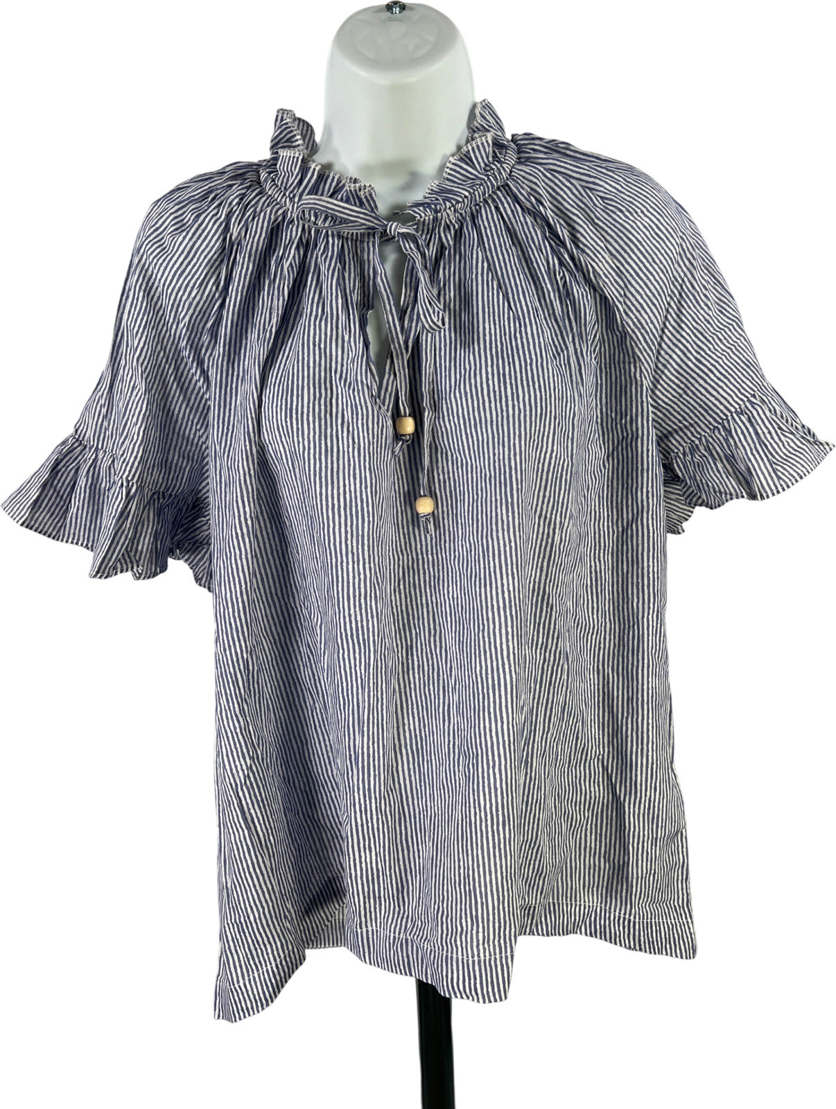 Tuckernuck Women’s Blue/White Striped V-Neck Blouse - M