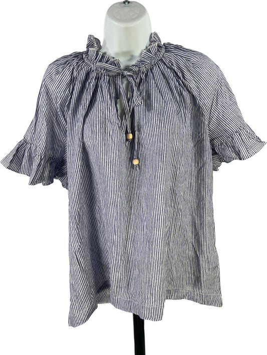 Tuckernuck Women’s Blue/White Striped V-Neck Blouse - M
