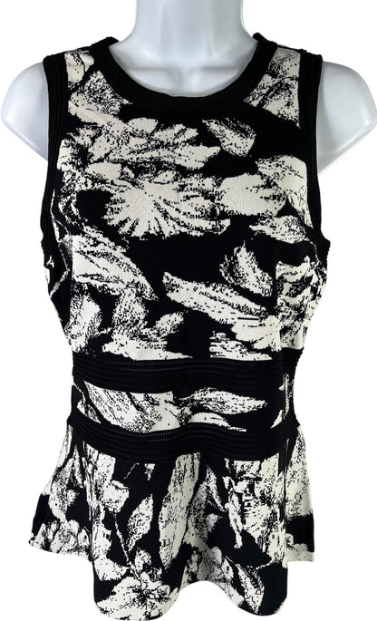 White House Black Market Women’s Black/White Floral Sleeveless Knit Tank Top - S