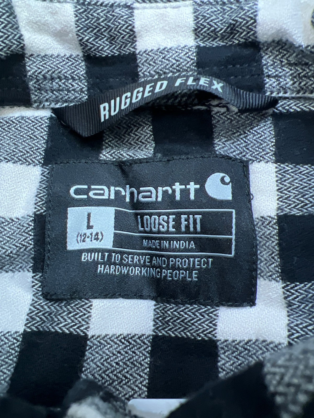 Carhartt Women’s White/Black Checkered Rugged Flex Midweight Flannel Shirt - L