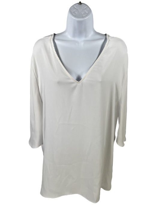 Chico's Women's White Open Back Sheer Top Slit Sleeve Flowy Blouse - 3/US XL