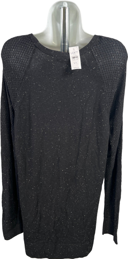 LOFT Women’s Black Waffle Knit Sleeve Long Sleeve Sweater - XL