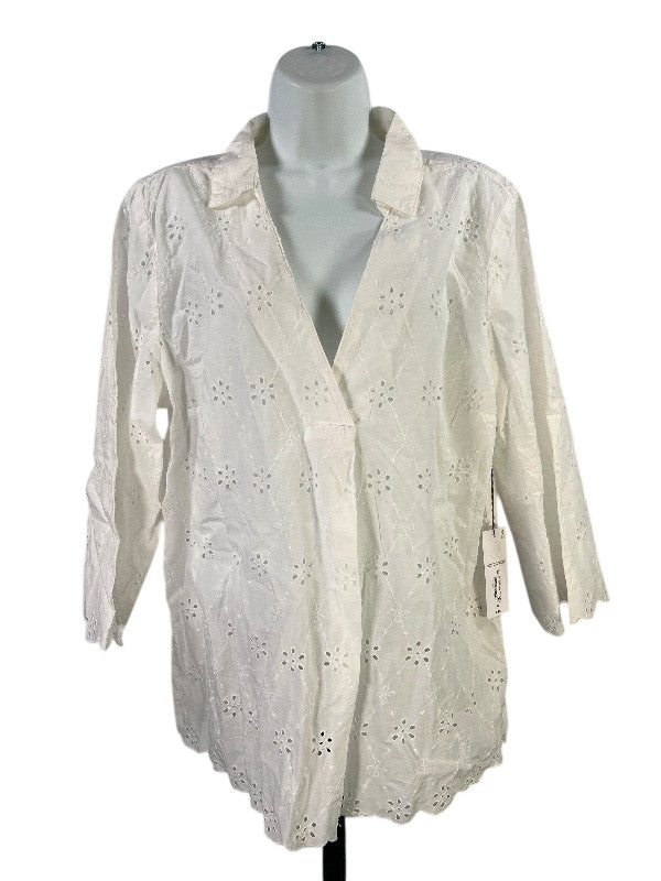 Liz Claiborne Women's Ivory/White Eyelet V-Neck Blouse - XL