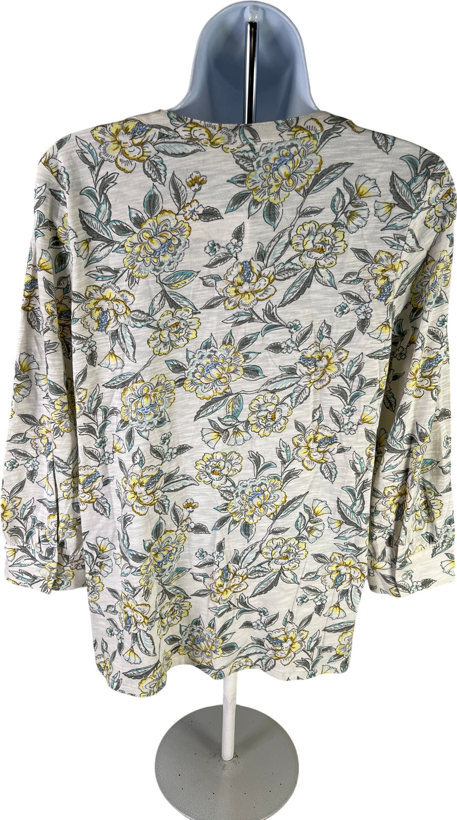 Pure J.Jill Women’s White/Yellow Floral V-Neck 3/4 Sleeve T-Shirt - XS