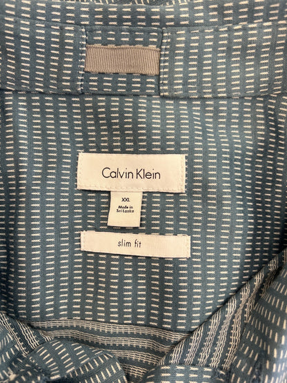 Calvin Klein Men’s Blue Slim Fit Long Sleeve Button Up Shirt - XXL