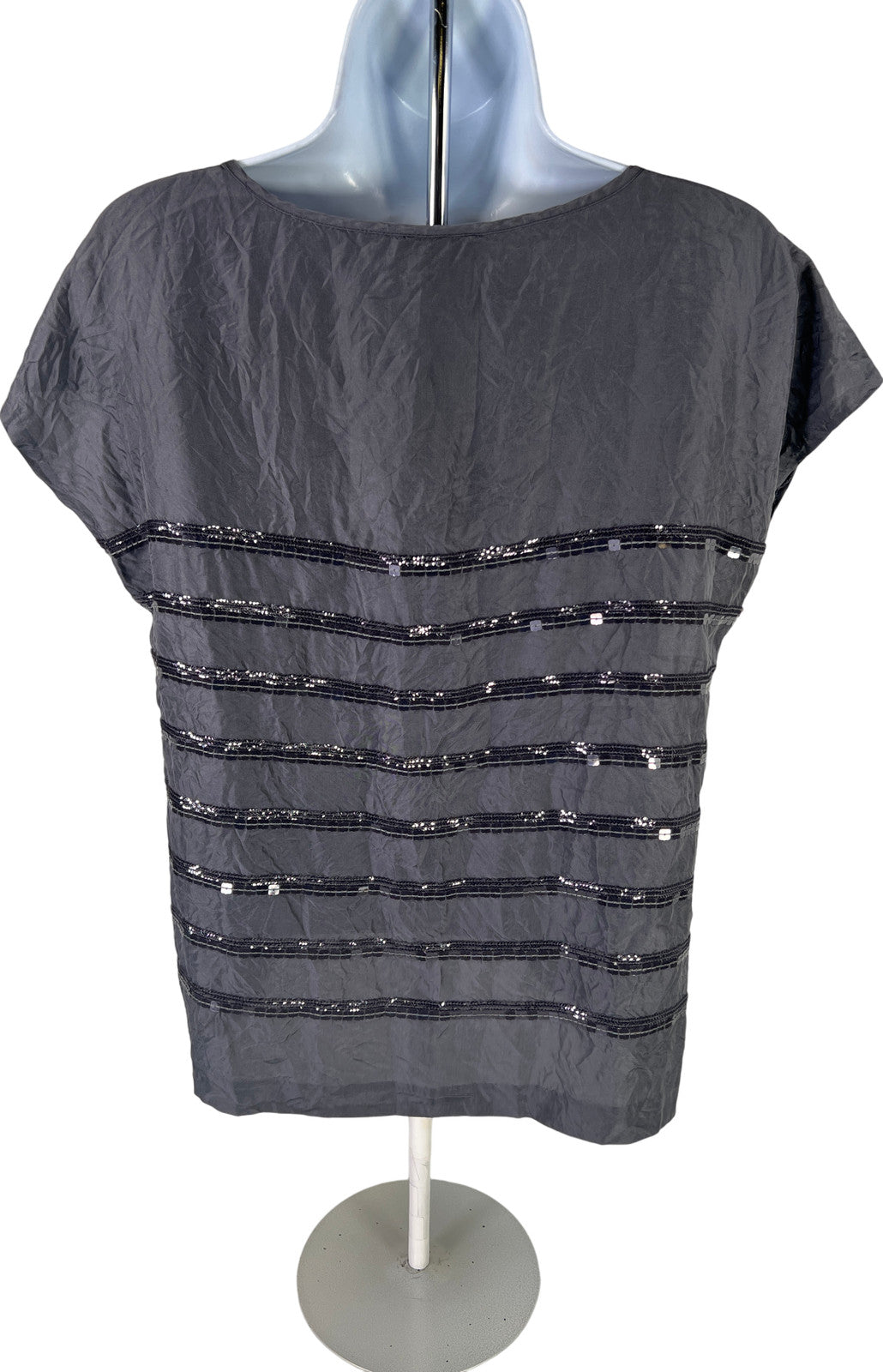 J.Crew Women’s Purple/Gray Sequin Cap Sleeve T-Shirt - 4