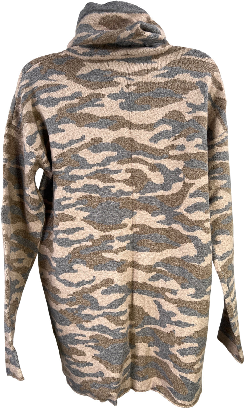 Tahari Women’s Beige/Gray Camouflage Long Sleeve Funnel Neck Sweatshirt - S