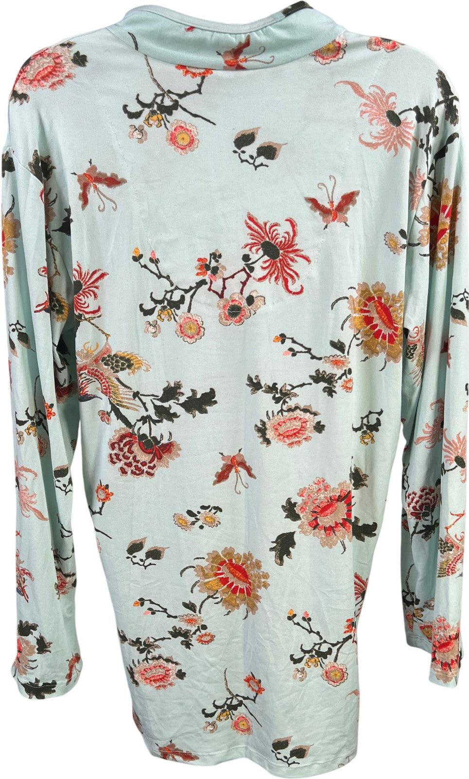 Natori Women’s Blue Floral Long Sleeve V-Neck Shirt - M