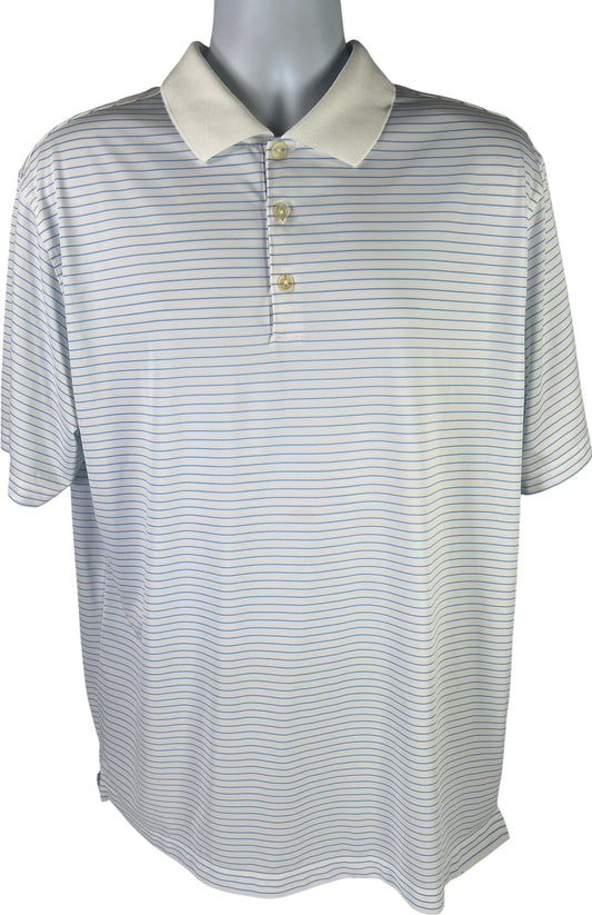 Nike Golf Men’s White/Blue Striped Short Sleeve Tour Performance Polo - XL