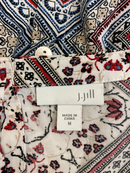 J.Jill Women’s White/Multicolor Button Back 3/4 Sleeve Shirt - M