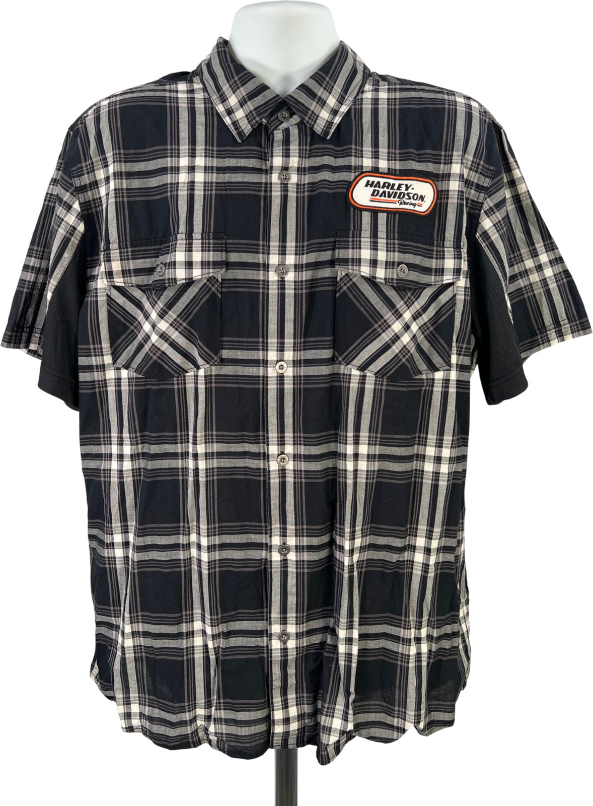 Harley Davidson Men’s Black/White Plaid Performance Button Up Shirt - XL
