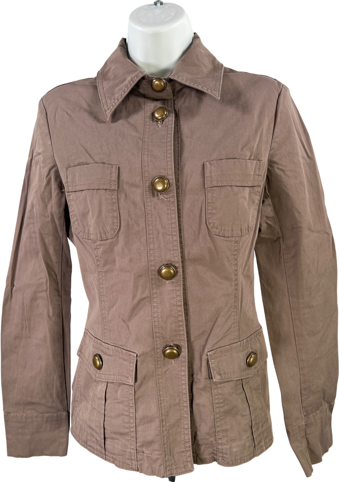 United Colors of Benetton Womens Brown Military Style Button Up Jacket -40/US 10