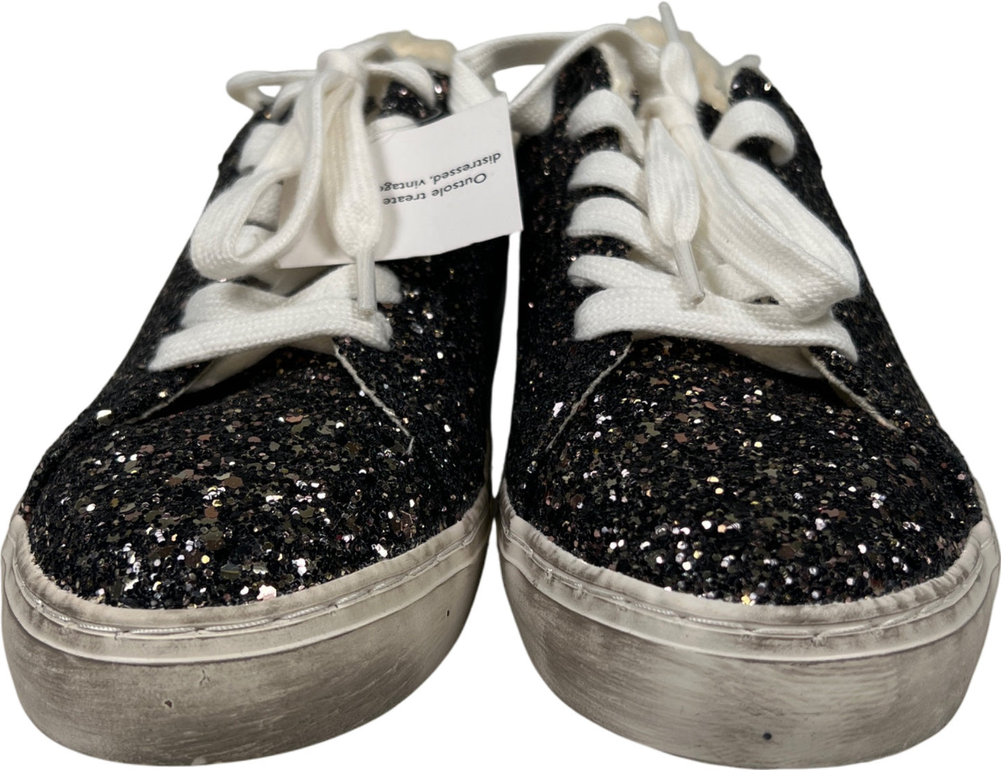 Nine West Women’s Black Glitter Sherpa Trim Lace Up Sneakers - 7.5