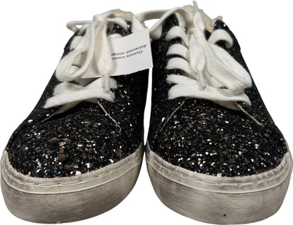 Nine West Women’s Black Glitter Sherpa Trim Lace Up Sneakers - 7.5