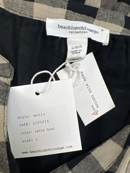 Beach Lunch Lounge Women’s Black/Beige Molly Checkered 3/4 Sleeve Blouse - L