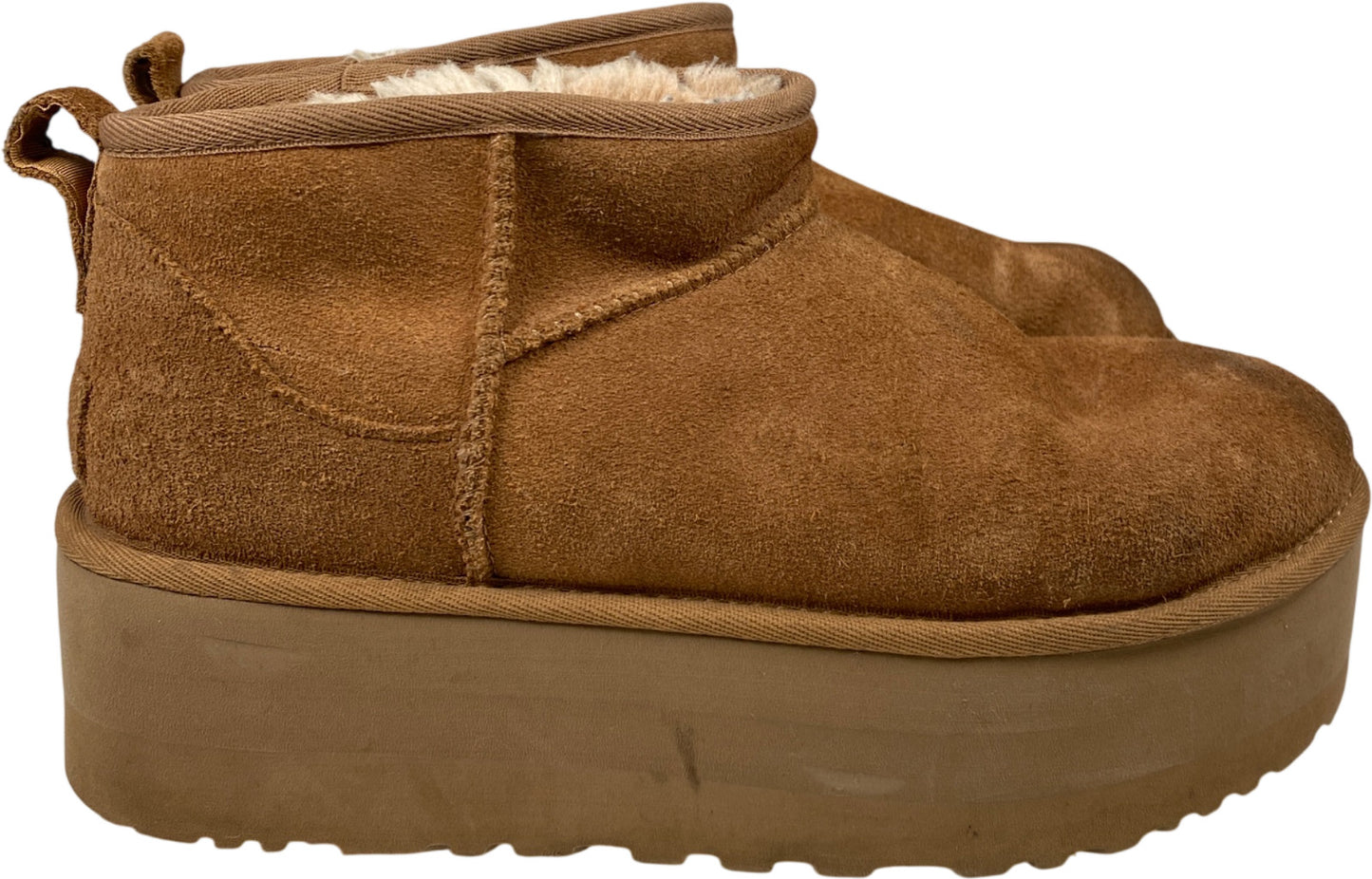UGG Women’s Brown Chestnust Classic Ultra Mini Shearling Platform Boots - 9
