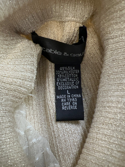 Cable and Gauge Women’s Beige Metallic Silk Sleeveless Sweater - L