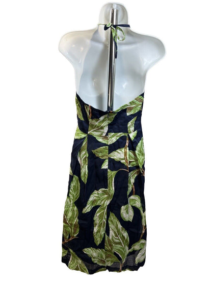 Ann Taylor Women's Blue/Green Halter Tie A-Line Midi Dress - 6 Petite