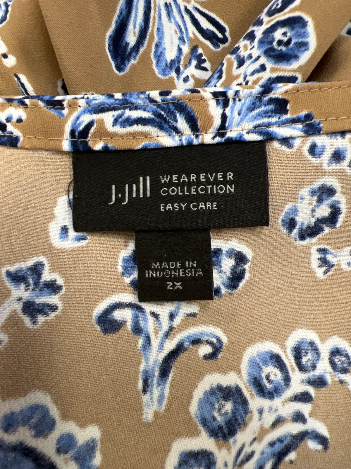 J.Jill. Women’s Brown/Blue Paisley Long Sleeve V-Neck Blouse - Plus 2X