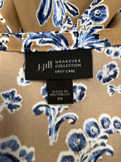 J.Jill. Women’s Brown/Blue Paisley Long Sleeve V-Neck Blouse - Plus 2X