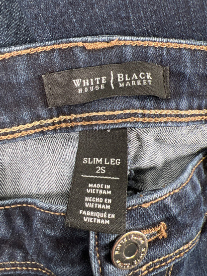 White House Black Market Women’s Dark Wash Low Slim Leg Denim Jeans - 2 Short