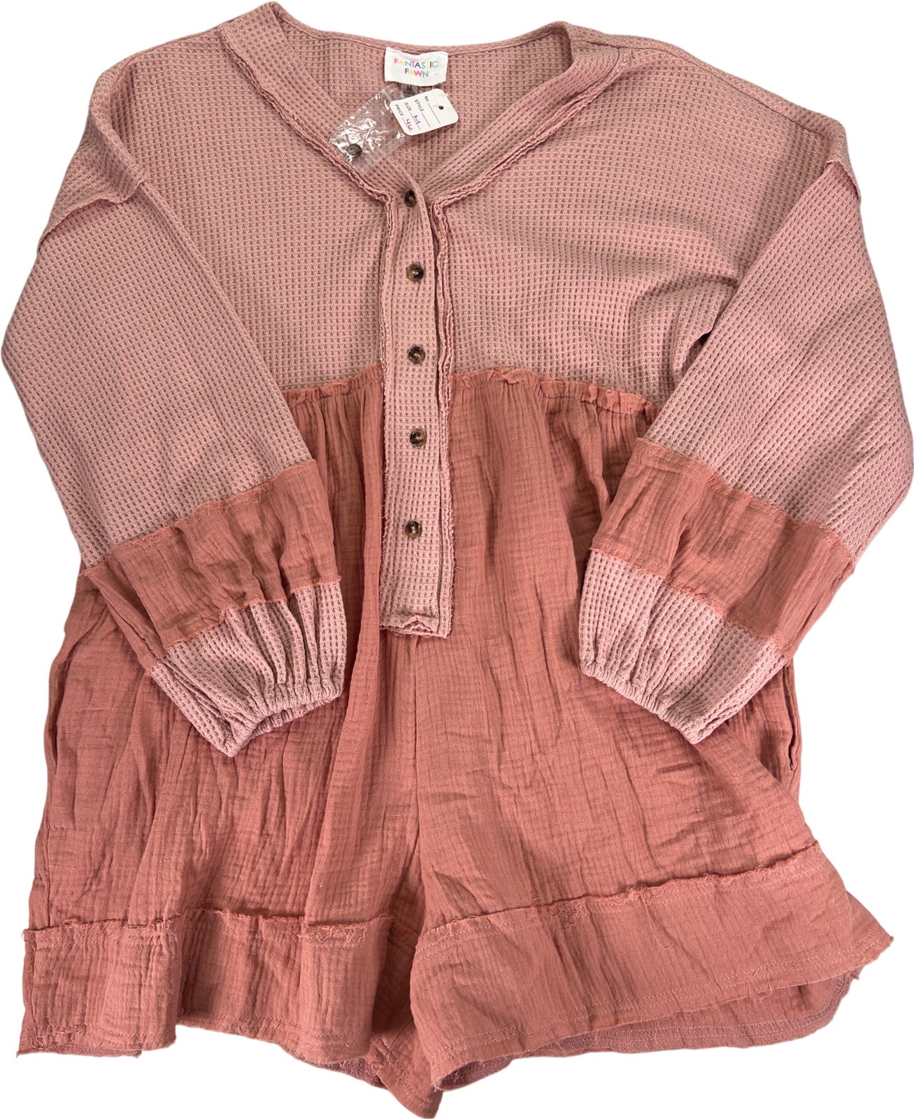 Fantastic Fawn Women’s Pink Waffle Knit Tunic Sweater - M