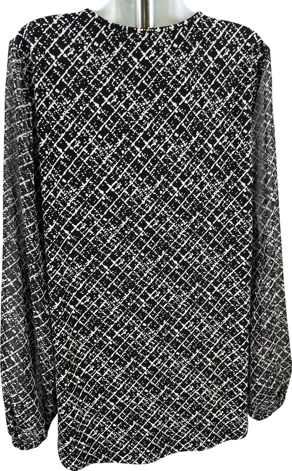 White House Black Market Women’s Black Long Sheer Sleeve Lined. Blouse - L