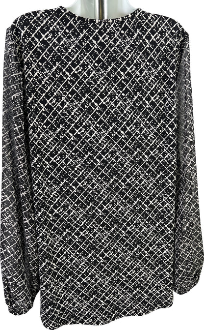 White House Black Market Women’s Black Long Sheer Sleeve Lined. Blouse - L