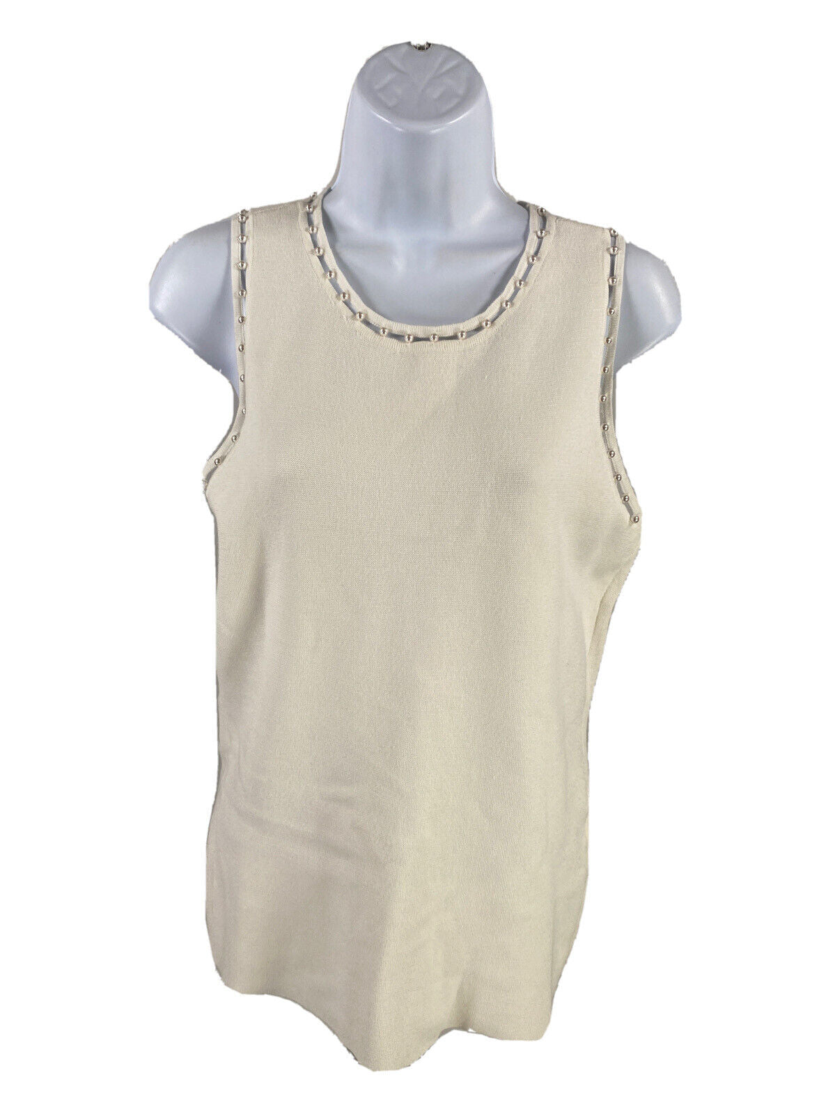 White House Black Market Womens White Faux Peal Ladder Stitch Sweater -XS