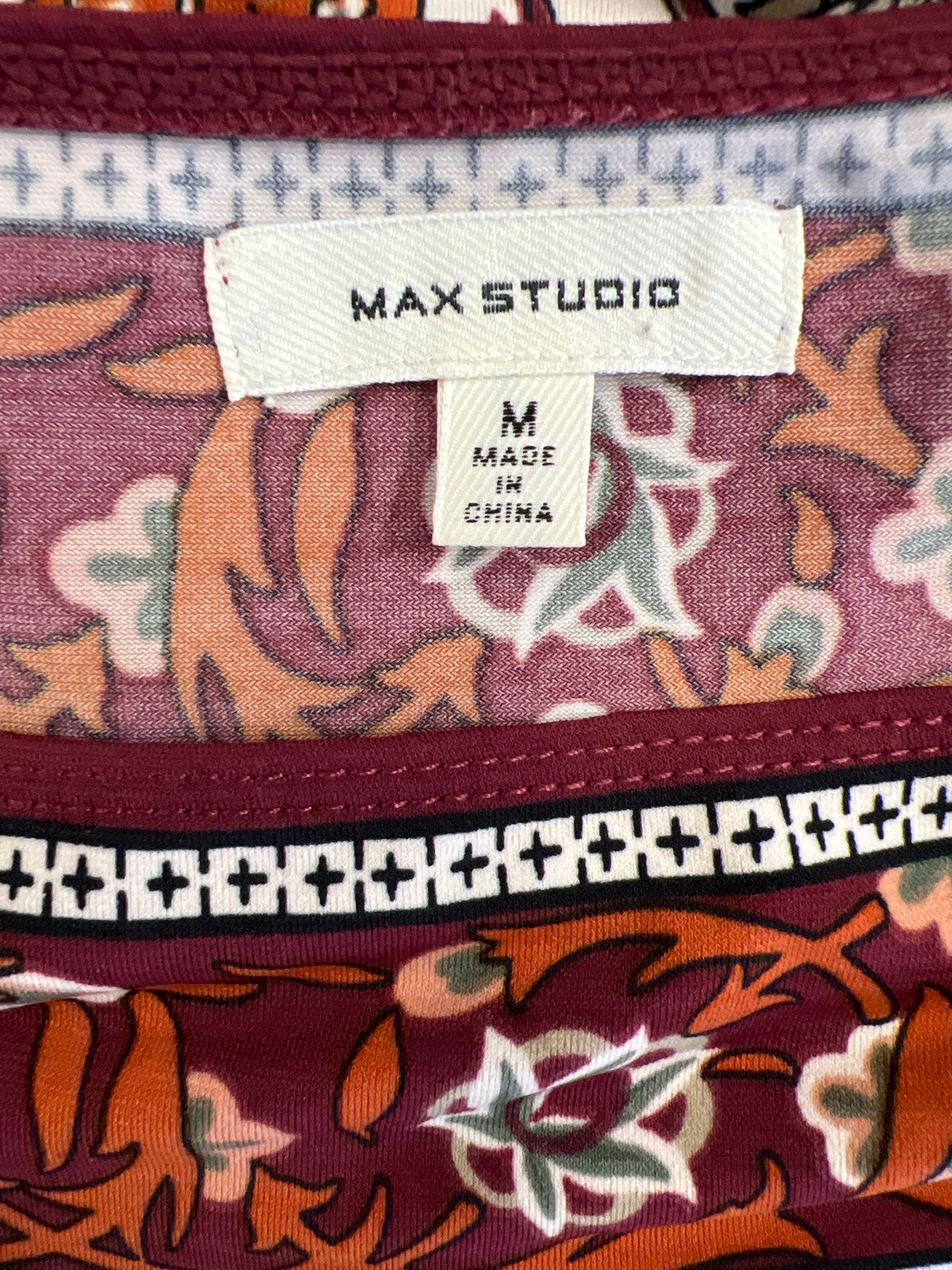 Max Studio Women’s Burgundy/Ivory Short Sleeve Sheath Dress - M