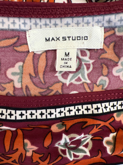 Max Studio Women’s Burgundy/Ivory Short Sleeve Sheath Dress - M