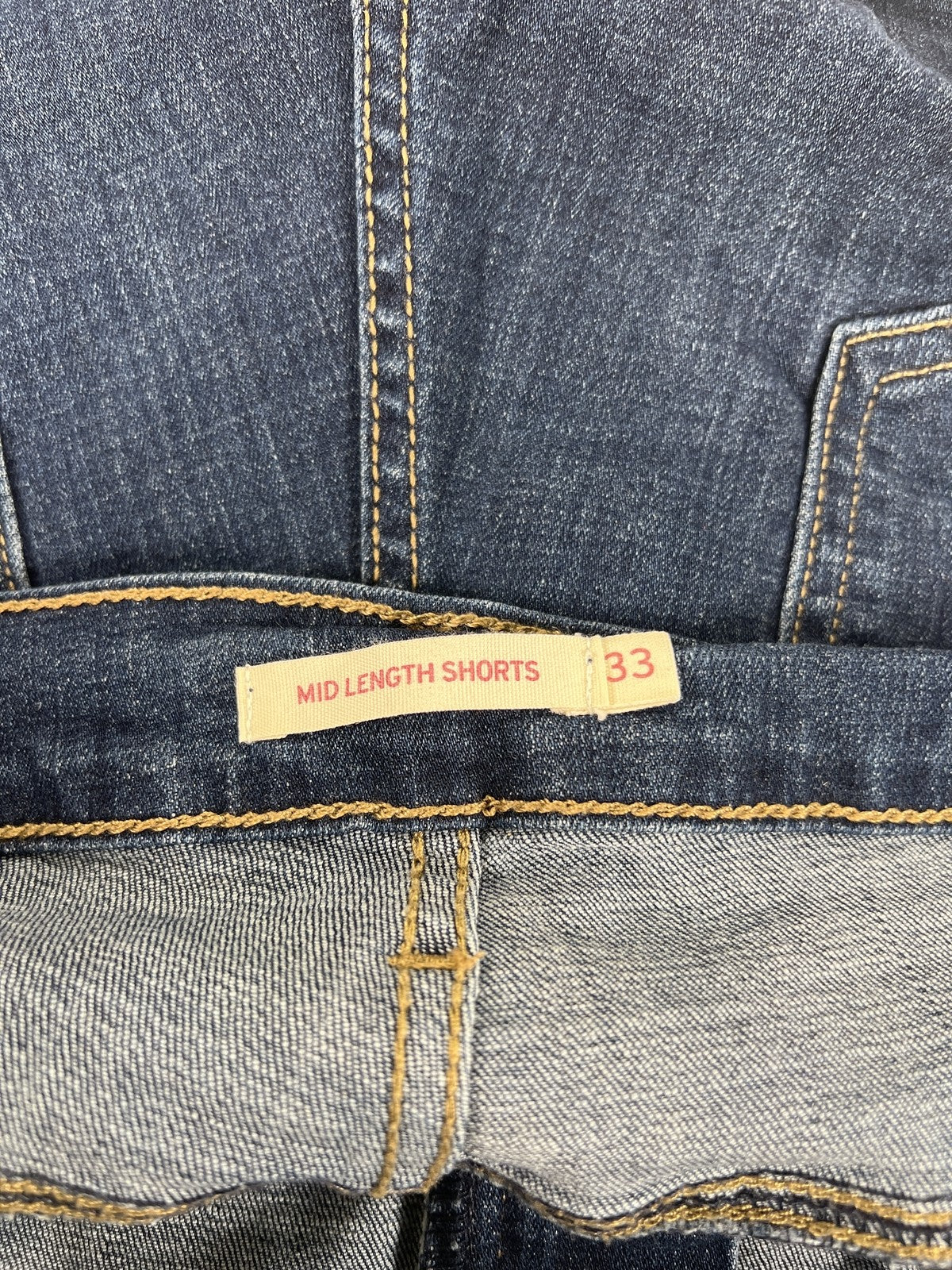 Levi’s Women’s Dark Wash Mid Length Cut Off Denim Jean Shorts - 33