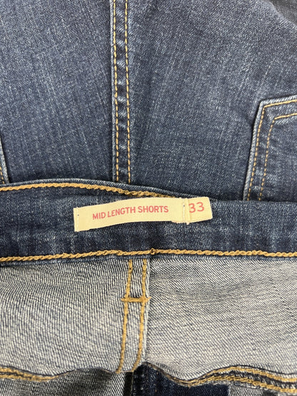Levi’s Women’s Dark Wash Mid Length Cut Off Denim Jean Shorts - 33