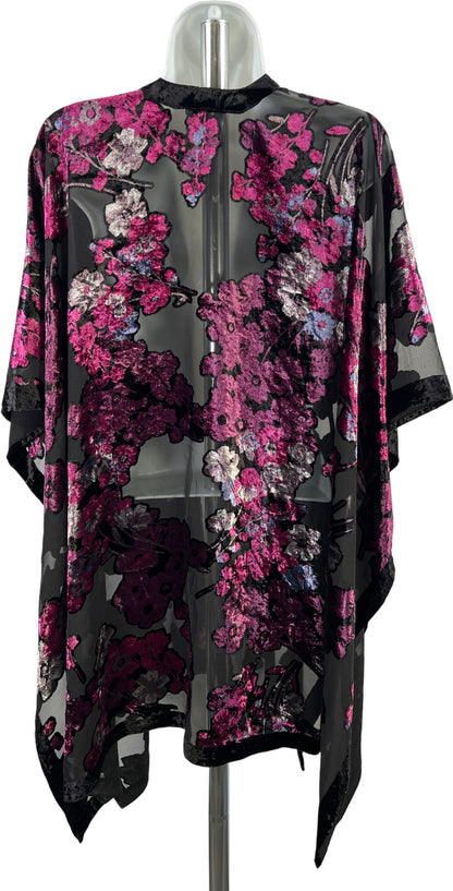 J.Jill Women’s Black Velour/Sheer Open Front Wrap - One Size