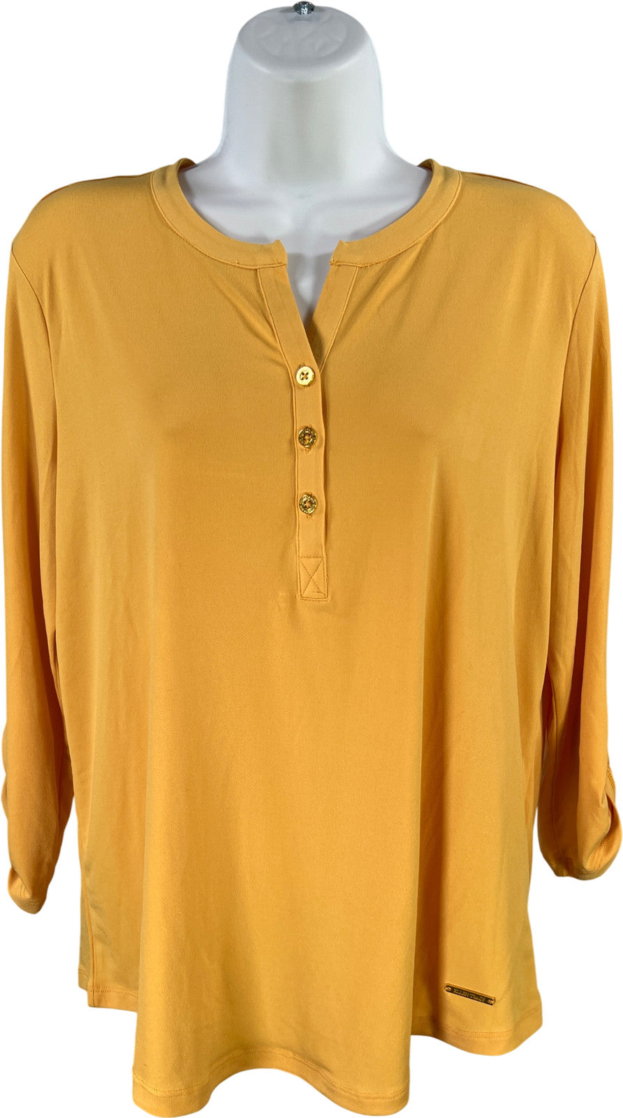 Ellen Tracy Women’s Yellow 3/4 Roll Sleeve V-Neck Blouse - M