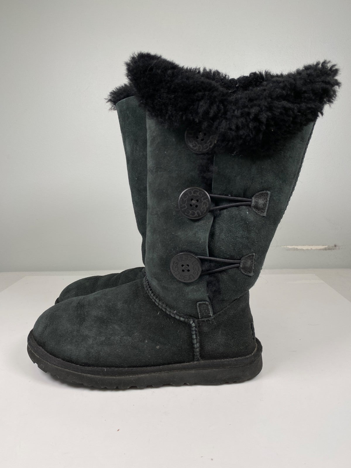 UGG Women’s Black Bailey Button Tall Shearling Boots - 6