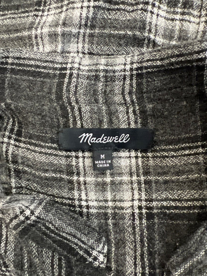 Madewell Women’s Black/Gray Plaid Lace Up Front Long Sleeve Shirt - M