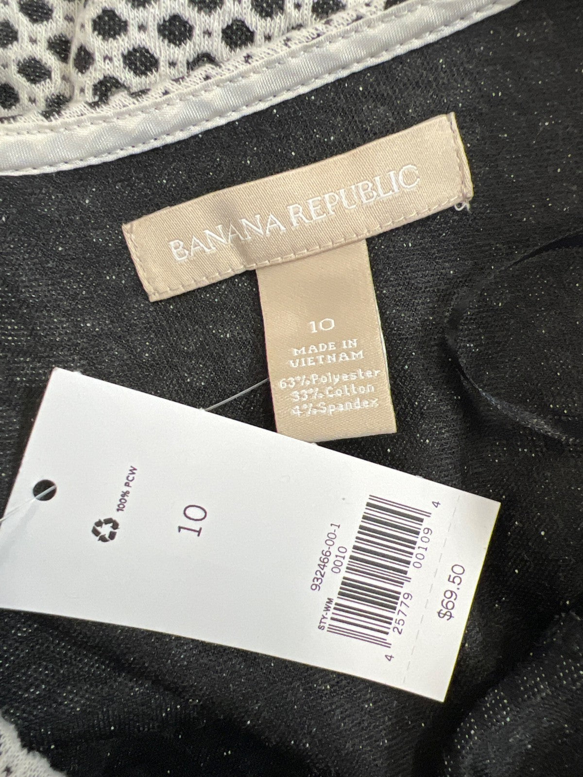 Banana Republic Women’s White/Black Short Sleeve Peplum Blouse - 10