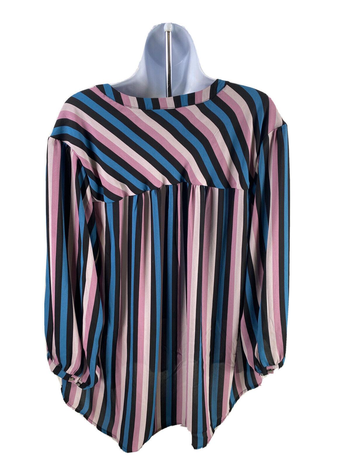 Torrid Women's Purple/Blue Striped Long Sleeve Sheer Blouse - Plus 2