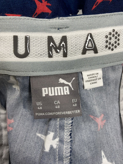 Puma Men's Navy Blue Jet Fighter Print Cotton Blend Shorts - 40