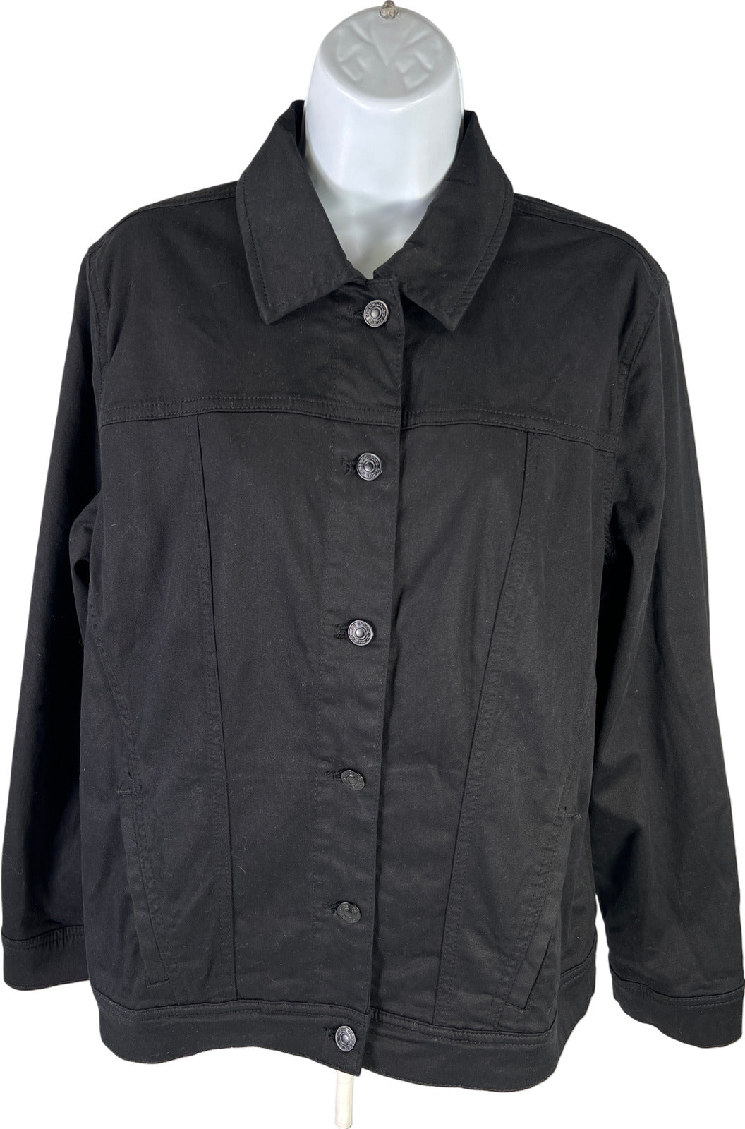 Chico’s Women’s Black Long Sleeve Button Up Sateen Jean Jacket - 2/US 12