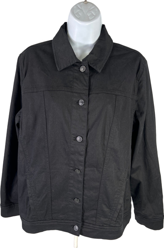 Chico’s Women’s Black Long Sleeve Button Up Sateen Jean Jacket - 2/US 12