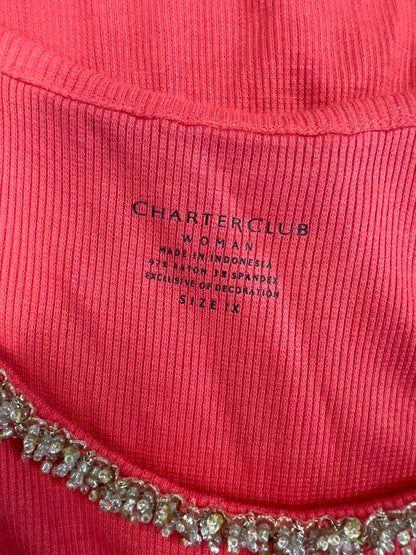 Charter Club Women’s Pink/Coral Beaded Neck Tank Top - Plus 1X